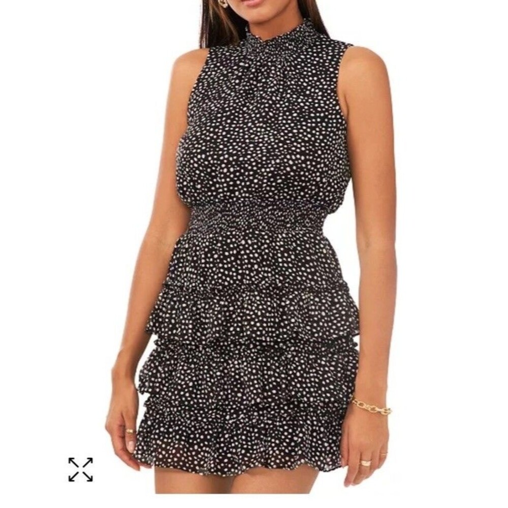 MSK Petite Black Tiered Halter Dress Gold Polka Dots Sz PS Coquette Whimsygoth - Picture 4 of 16